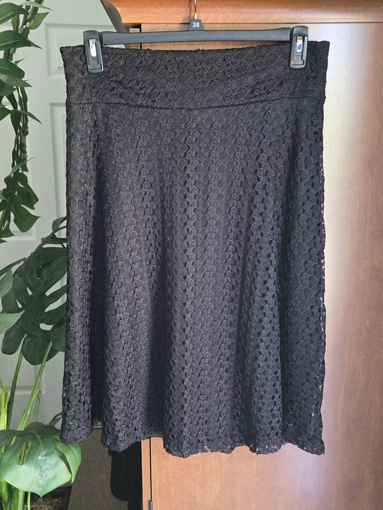 Elizabeth & Nichole Dresses & Skirts - Black Lace Midi Skirt with Flattering A-Line Silhouette